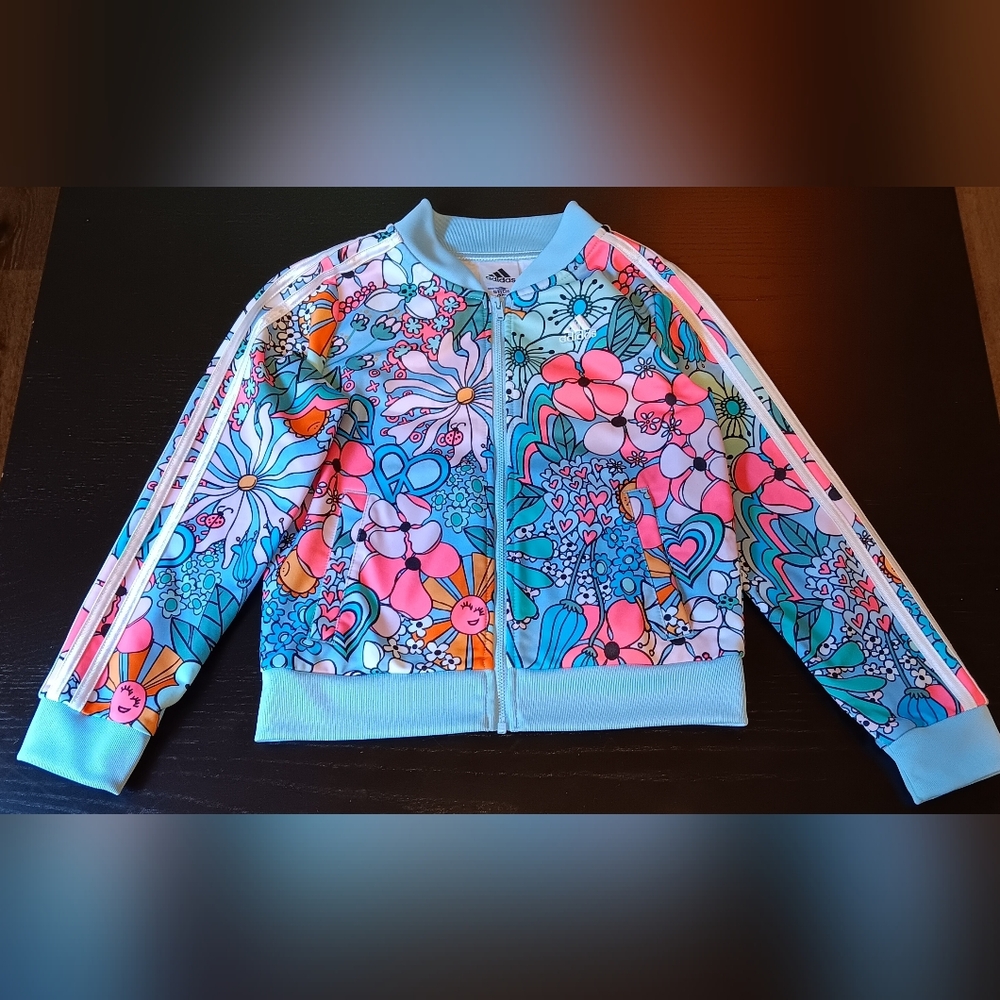 Adidas Floral Blue Printed Track Jacket Girl’s Groovy Tricot Lightweight